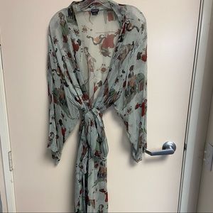 Banjara Kimono 100% Silk Sheer blue Asian Kimono